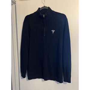 Tesla Mens Black Long Sleeve Pullover Sweater 1/2 Zip Sweater